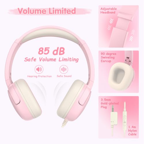 ACESAK Backpack for Girls with Headphones - Girls Backpack with Lunch Box, Pencil Case & Kids Headset - 3.5mm Wired Headphones for School Bookbag Schoolbag Set Back To School Gift (Pink) - color: Pink