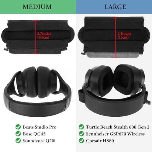Geekria Medium Velour Hook and Loop Headband Cover + Pad Set Protector No Tool Needed Compatible with Medium-Sized Headphones (Fits 2.5-3.5 cm Headbands) (Black)
