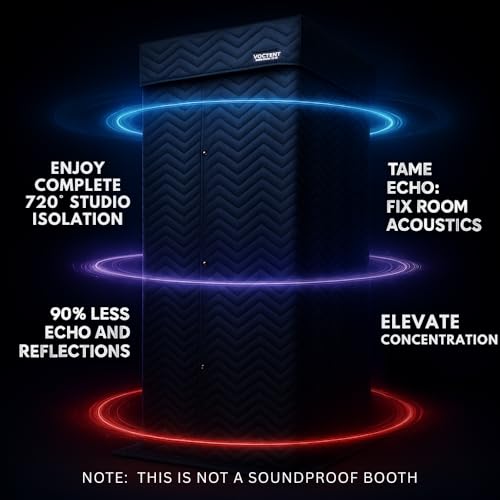 Portable Recording Booth for Home Studio, Vocal Booth for Voiceover | 670+ GSM sound blanket, polyester & non-woven layers, virgin fiberfill, echo reduction for podcast, voice acting & singing