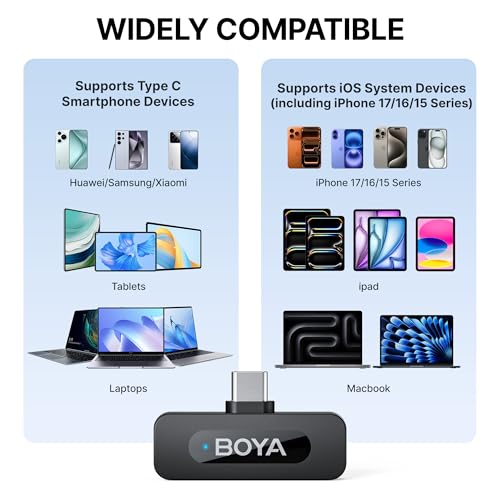 BOYA BY-V20 Wireless Microphones for iPhone 17/16/15 & Android/Laptop