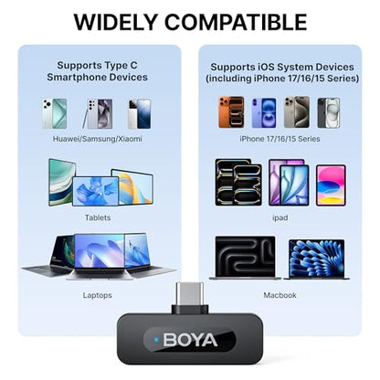 BOYA BY-V20 Wireless Microphones for iPhone 17/16/15 & Android/Laptop