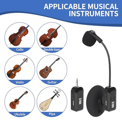 XTUGA Wireless Instrument Microphone with Suction Cup, Wireless Guitar Microphone System 2.4G Rechargeable, Violin, Cello, 6 Hours Battery (KX-722-1)