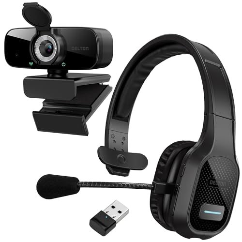 Delton 20X Bluetooth Computer Headset with Noise Cancelling Mic for Work | Wireless Headset with 1080p HD USB Web Camera, , Compatible with Zoom/Skype/Teams/Webex. - size: Headset with Webcam