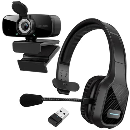 Delton 20X Bluetooth Computer Headset with Noise Cancelling Mic for Work | Wireless Headset with 1080p HD USB Web Camera, , Compatible with Zoom/Skype/Teams/Webex. - size: Headset with Webcam
