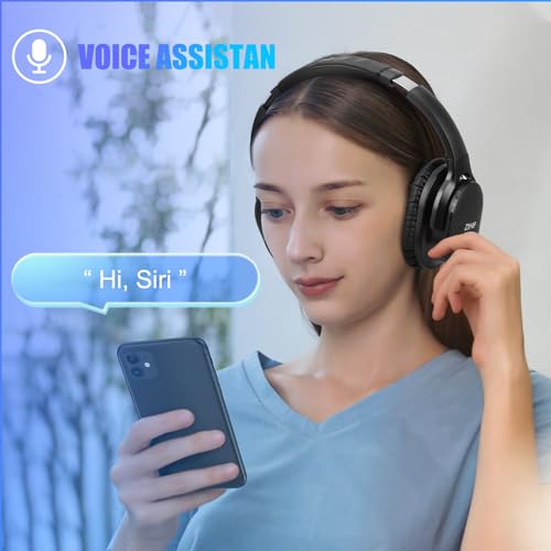 ZIHNIC Bluetooth 5.3 Noise Cancelling Headphones, Over-Ear Wireless Headset with 60H Playtime,Low Latency Game Mode, Lightweight, Deep Bass Hi-Fi Sound for Travel, Home, Office - Black