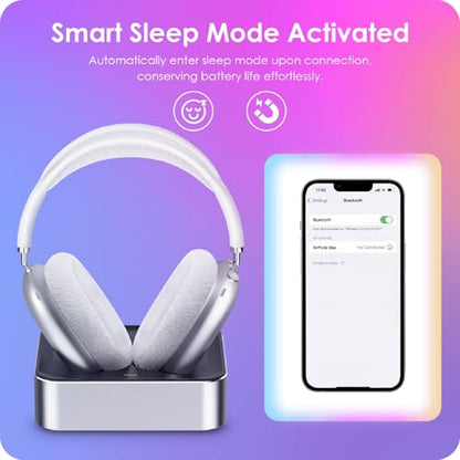 Headphone Charging Station for AirPods Max 1 & 2 - Magnetic Charger Dock with Lightning & USB-C Connectors, LED Indicator, Easy Drop-in Charging (Platinum) - color: Platinum