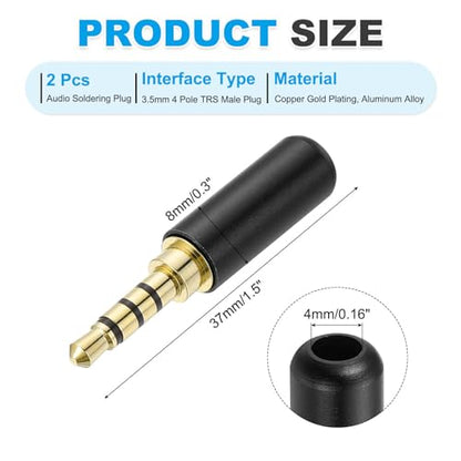 MECCANIXITY 2Pcs 3.5mm Replacement Repair Plug Jack, 4 Pole Metal Stereo Male Plug 3.5mm Solder DIY Audio Cable Connector for Headphone Earphone Microphone Cable Repair, Black - color: Black