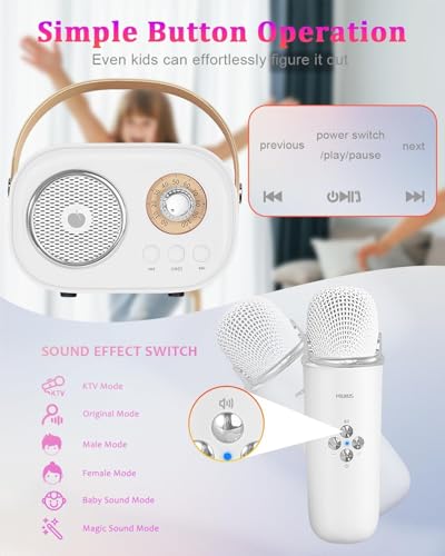 PRUNUS C20 Mini Karaoke Machine,Portable Bluetooth Speaker with 2 Wireless Microphone for Boys Girls 3-12+ Years Old Birthday Party White - color: C20-White
