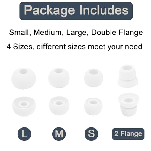 Replacement Eartips Compatible with Powerbeats 3 Powerbeats 2/1, 4 Pairs Replacement Earbuds Silicone Ear Tips Eargels Set - Small, Medium, Large and Double Flange (White) - color: white