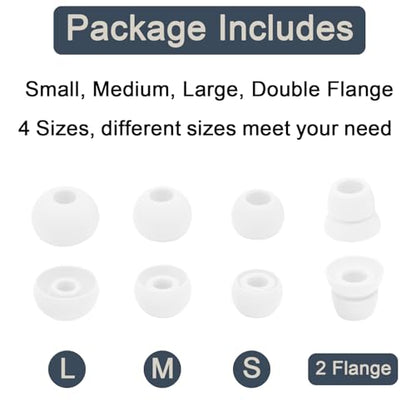 Replacement Eartips Compatible with Powerbeats 3 Powerbeats 2/1, 4 Pairs Replacement Earbuds Silicone Ear Tips Eargels Set - Small, Medium, Large and Double Flange (White) - color: white