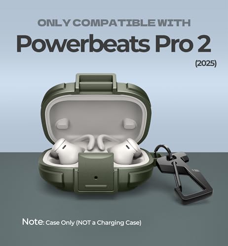 Dexnor for Beats Powerbeats Pro 2 Case with Drop-Proof Lock, Shockproof Rugged Bumper Cases Protective Cover with Carabiner & Keyring & Cleaner Kit for Powerbeats Pro 2 (2025) Green - color: Green