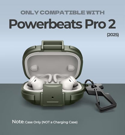 Dexnor for Beats Powerbeats Pro 2 Case with Drop-Proof Lock, Shockproof Rugged Bumper Cases Protective Cover with Carabiner & Keyring & Cleaner Kit for Powerbeats Pro 2 (2025) Green - color: Green
