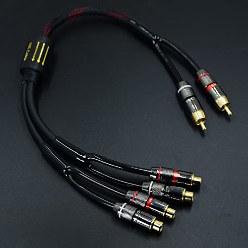 Arklove 1.5ft Shielded RCA Plug Splitter Stereo Video Audio Cable 2 Male to 4 Female Dual Speaker Y Adapter Connector Extension Cord 24k Gold Plated 1 Input 2 Output - size: 1.5ft, style: 2male to 4female