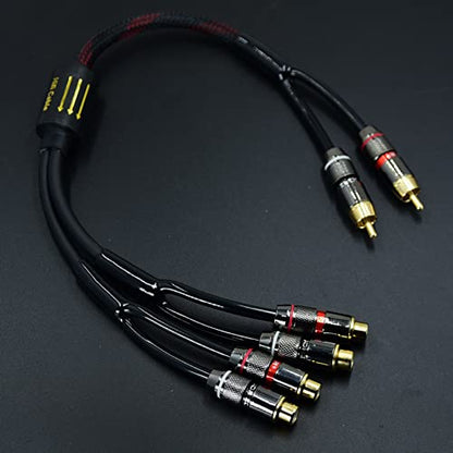 Arklove 1.5ft Shielded RCA Plug Splitter Stereo Video Audio Cable 2 Male to 4 Female Dual Speaker Y Adapter Connector Extension Cord 24k Gold Plated 1 Input 2 Output - size: 1.5ft, style: 2male to 4female