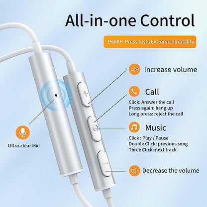 BENEWY Wired Earbuds 3.5mm Magnetic Earphones with Microphone Headphones | Noise lsolating, Clear Stereo, Ergonomic Design for iPhone, iPad,Smartphone, MP3 Players, Laptops and Other Audio Devices - color: White