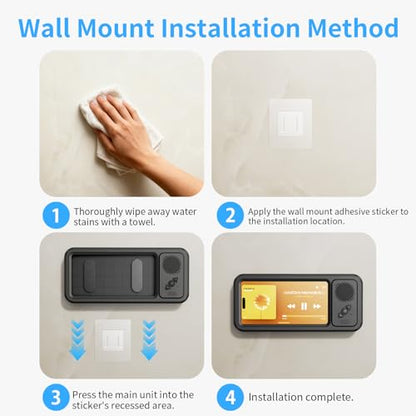 Shower Phone Holder Waterproof with Speaker Hole,360° Rotation Shower Phone Case Holder,Anti Fog Phone Stand Mount for Bathroom Bathtub Kitchen Wall Mirror,for 4-7" iPhone 17 S25 Ultra(Black) - color: Black