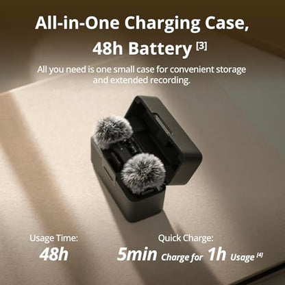 DJI Mic Mini (2 TX + 1 RX + Charging Case) Wireless Lavalier Microphone, Ultralight, Noise Cancelling, Up to 48-Hour Battery Life Bundle with 2 x Deco Gear Lapel Microphone and 5" EVA Case - size: DJI Mic Mini + Essentials