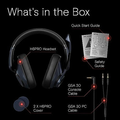 EPOS H6Pro Closed Acoustic Gaming Headset with Mic Lightweight OverEar Design Lift to Mute Compatible with Xbox, PS4, PS5 & PC Black, One-Size (Pack of 6) - color: Black, size: One-size (Pack of 6)
