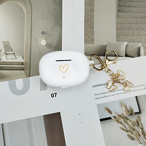 Compatible with Beats Studio Buds 2021, Soft Silicone Case with Gold Heart Pattern for Beats Studio Buds Case with Cute Butterfly Keychain for Girls Women (White) - color: White