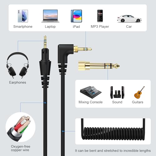 4 Pole Audio DJ Headphone Cable Cord, Replacement Audio Cable Extended Coiled Spring DJ X7 Wire Compatible with Pioneer HDJ X7, HDJ X5, HDJ Cue1, HDJ S7, and HDJ Cx Headphones