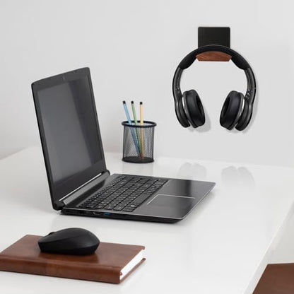 Magnetic Headphone Holder Desk Headset Holder for Monitor Headphone Hanger Under Desk Headphone Mount Stand Walnut Wood