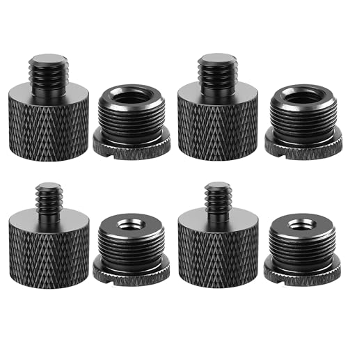 Mic Stand Adapter Set - 8 Piece Metal Mic Stand Adapter Kit - 3/8 to 5/8 & 1/4 to 5/8 Female to Male Thread Adapter - Boom Arm Adapter (2) - color: Black
