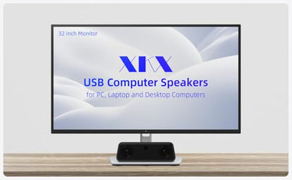 Computer Speakers for Desktop PC, External Speakers for Laptop, USB Plug-in, Wired, Small PC Sound bar with Crystal-Clear Sound, Surprisingly Loud Volume, Deep Bass, Easy Touch Control, USB-C Adapter - size: 8 Inch