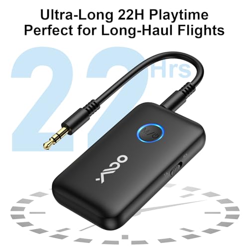 YMOO Airplane Bluetooth Adapter for AirPods, Bluetooth Transmitter Receiver | for TV, with aptX Adaptive & Low Latency, 3.5mm Aux Wireless Audio Adapter for 2 Headphones, Airplane Travel Essentials - color: Black