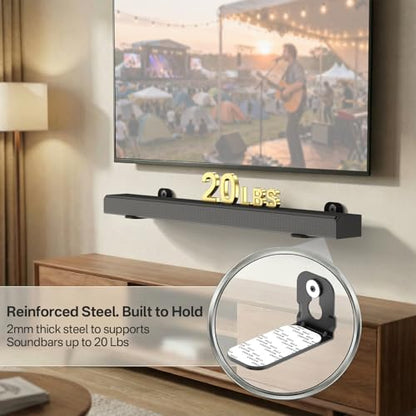 notiela Universal Soundbar Wall Mount Bracket for Soundbars Up to 4" Deep, Heavy Duty Metal Sound Bar Shelf Under TV Holds Up to 20 lbs Easy to Install - style: Standard Mount