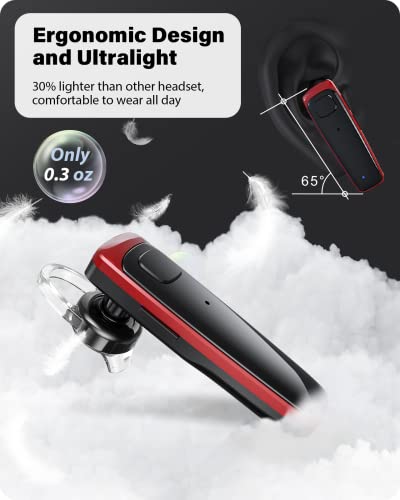 ADADPU Bluetooth Headset - V5.0 Wireless Handsfree Earpiece Built-in Dual Mic Noise Cancelling, 10 Days Standby 16Hrs HD Talktime Ultralight Ear Buds for iPhone Android Cellular Phone Laptop(Red) - color: Red