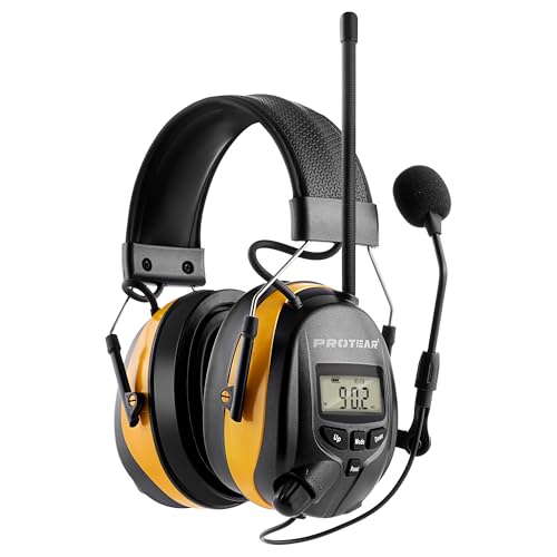 AM FM Radio Hearing Protection Earmuff, Bluetooth 5.4, 30SNR | Rechargeable Hearing Protectors with Gel Earpads, Headphones for Lawn Mowing, Construction, Chainsaw, Landscaping - color: Am/Fm + Bluetooth + Microphone-yellow