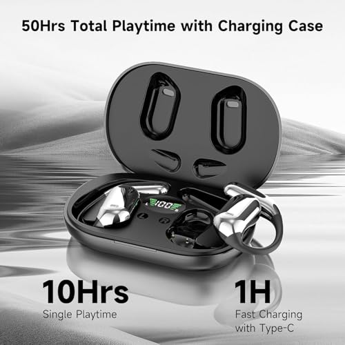Open Ear Earbuds Bluetooth Headphones 60Hrs Playtime Wireless Ear Buds with Earhooks IPX7 Waterproof Touch Control Earphones Sport Headsets Bluetooth 5.4 Headsets for Workout Running Black