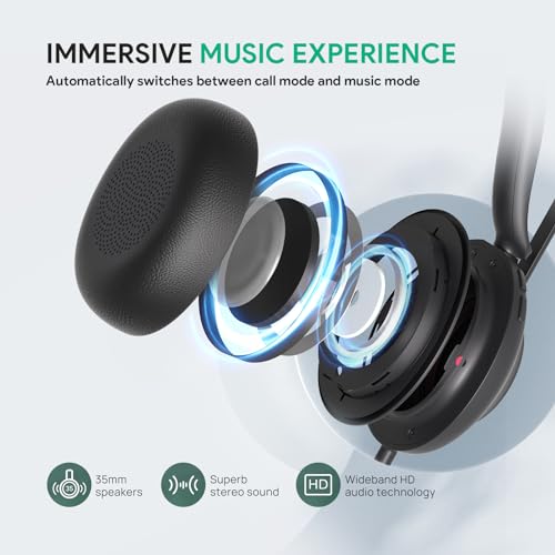 Yealink UH35 Wired Headset,USB-A,AI Noise Canceling Mic,Call Control,On-Ear | Teams/Zoom Certified, Dual-Ear Headphones, Plug & Play for PC/Laptop/IP Phone,Easy Mute, Busylight,Home Office Online Meeting - color: USB-A (Teams), size: Dual-Ear