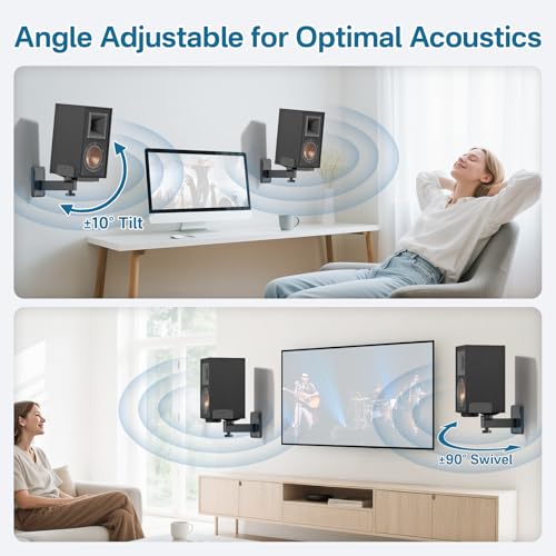 Pair of Adjustable Speaker Wall Mount for Klipsch Bookshelf Speaker Mount - Heavy Duty Side Clamping Wall Speaker Mounts for Klipsch R-40PM R50M RP-500M II RP-600M II Speaker Mount, 55 LBS Capacity
