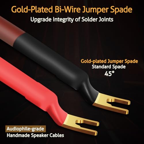 UCINNOVATE 2 Pack HiFi OFC Speaker Cable with Banana Plug to Jumper Spade, 3m / 9.8FT 14AWG Speaker Wire with Banana Plug to U Fork Plug Cord Jumper Bridge Cable for Speaker Amplifier (2 x 9.8FT) - size: 2 x 3m OFC Speaker Cable