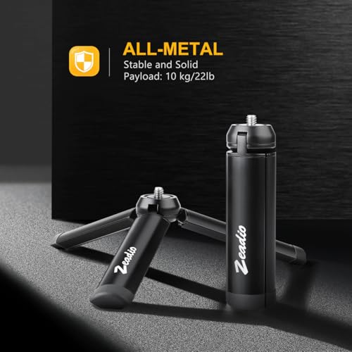 Zeadio Metal Mini Tripod, Desktop Tabletop Stand Compact Tripod for Smooth 4, Osmo Mobile, Vimble 2, Gimbal Handle Grip Stabilizer and All Cameras - style: Basic Version