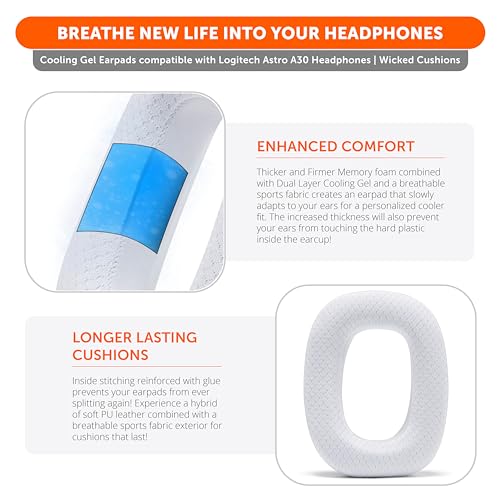 WC Freeze A30 - Cooling Gel Earpads for Logitech Astro A30 - color: White