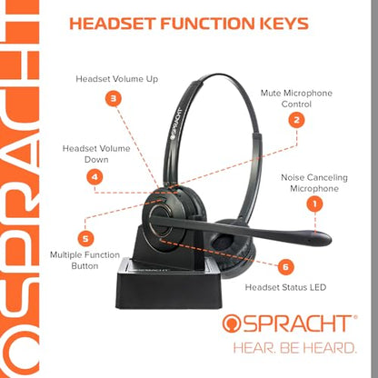 Spracht HS-2051 Dual Ear Wireless Bluetooth Headset with Base Station | Wireless Headset for Work | Wireless Headset with Microphone | AI-Powered Noise Cancelling Headset (not for Desktop Phones) - size: Dual-Ear