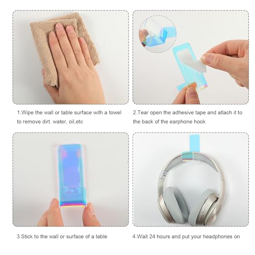 Weewooday 4 Pieces Headphone Hanger Headset Stand Holder, Colorful | Adhesive Wall Mount Headphone Hook under Desk Acrylic Gaming Earphones Hanger for Earphone Controller - color: Colorful