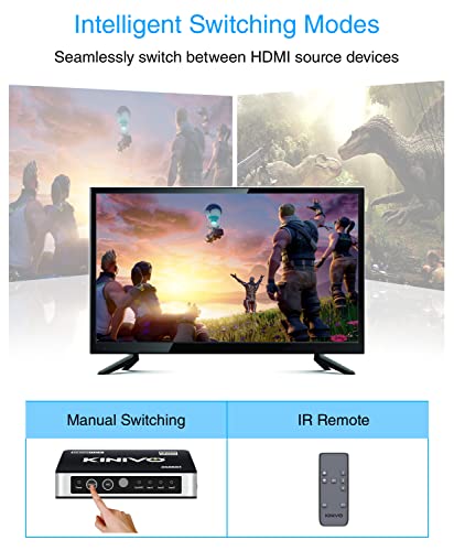 Kinivo HDMI Switch with Audio Extractor 360BNT (3 in one out, Toslink Optical Audio Port, SPDIF, 4K 60Hz, High Speed 18Gbps, IR Remote) - Compatible with Roku, PS5, Xbox, Apple TV, Dolby Digital/Atmos - size: 4K - 3 Port with Toslink