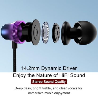 USB C Headphone Wired Earbuds for Samsung S26 S25 Ultra S24 A16 A17 | in-Ear Earbuds Wired Noise Isolating With Microphone for iPhone 17 16 Pro Max/iPad 11 A16/Pixel/Android Small Ear Kids - color: Purple