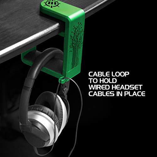 ENHANCE PC Gaming Headphone Holder - Desk Headphone Hanger Esports Headset Holder with Adjustable 360 Rotation, Under Desk Hook Clamp, Universal Fit - Built in Cable Clip Organizer - Green - color: green