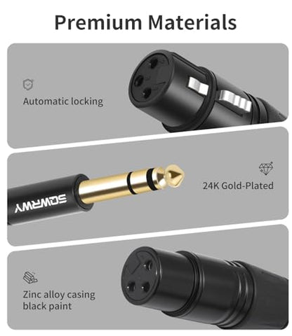 2 Pack XLR Female to 1/4 TRS Cable 3FT – Braided Balanced Audio Cord, 3-Pin XLR Female to 6.35mm TRS Male Microphone Cable for Mixer, Active Speakers, Studio Equipment