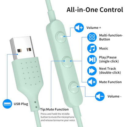 USB Earbuds for PC,Headphones with Microphone for Computer,Green - color: Green