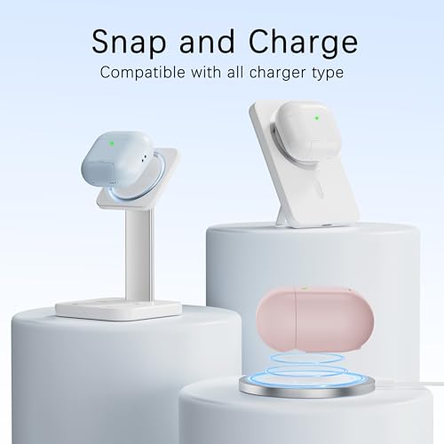 RFUNGUANGO AirPods 4 Case with Magnetic Lid Phone Stand, Pink | Compatible with AirPods Pro 4th Generation, Wireless Charging Compatible with Cleaning Kit & Lanyard - color: A-WCW-Pink, size: AirPods 4 Case