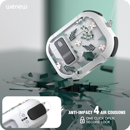 WENEW Case for AirPods Pro & Pro 2 Case Cover Secure Lock Automatic Snap Switch Clip Cleaner Kit Lanyard Women Stylish Leaf Full Body Hard Shell Front LED Visible (Green Leaves, AirPods Pro & Pro 2) - color: Green Leaves, size: AirPods Pro & Pro 2
