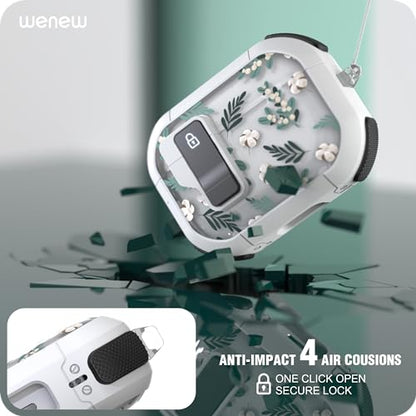 WENEW Case for AirPods Pro & Pro 2 Case Cover Secure Lock Automatic Snap Switch Clip Cleaner Kit Lanyard Women Stylish Leaf Full Body Hard Shell Front LED Visible (Green Leaves, AirPods Pro & Pro 2) - color: Green Leaves, size: AirPods Pro & Pro 2