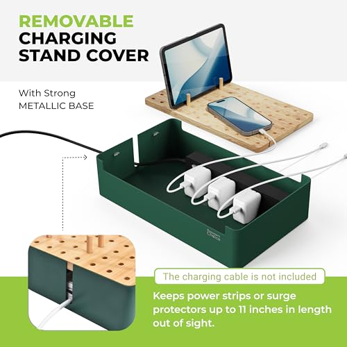 Prosumer's Choice Bamboo Charging Station - Multi Charger Station Organizer - Desk Docking Station for Phones, Tablets, Laptop - Wooden Charging Station with Removable Dividers - Cables Not Included - color: Metal & Bamboo Green