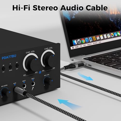 USB to 6.35mm TRS Stereo Audio Cable 10 FT, USB-A to 1/4" Audio Adapter Aux Jack Stereo Cord, Gold-Plated Connector, Nylon Braided Jacket, DAC Chip, for Laptop, Amplifier, Mixer, Home Theater, Speaker - size: 10FT