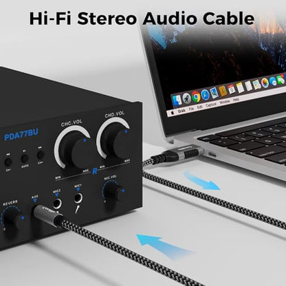 USB to 6.35mm TRS Stereo Audio Cable 10 FT, USB-A to 1/4" Audio Adapter Aux Jack Stereo Cord, Gold-Plated Connector, Nylon Braided Jacket, DAC Chip, for Laptop, Amplifier, Mixer, Home Theater, Speaker - size: 10FT
